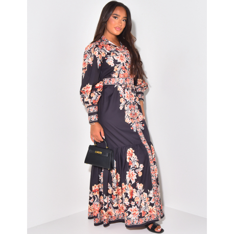 Robe longue imprimé florale avec ceinture Robe longue imprimé florale avec ceinture