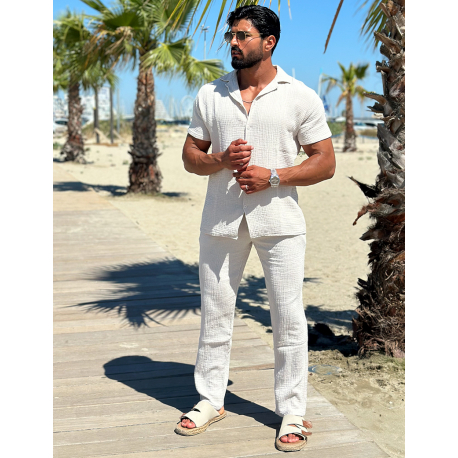 Ensemble pantalon et chemise en gaze de coton