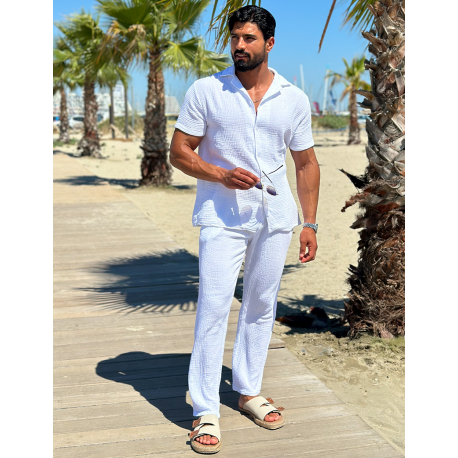 Ensemble pantalon et chemise en gaze de coton