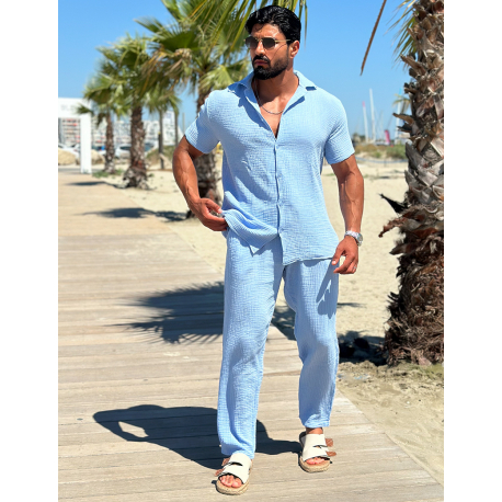 Ensemble pantalon et chemise en gaze de coton