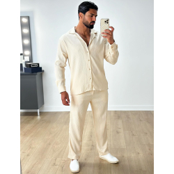 Ensemble pantalon et chemise manches longues texturé Ensemble pantalon et chemise manches longues texturé