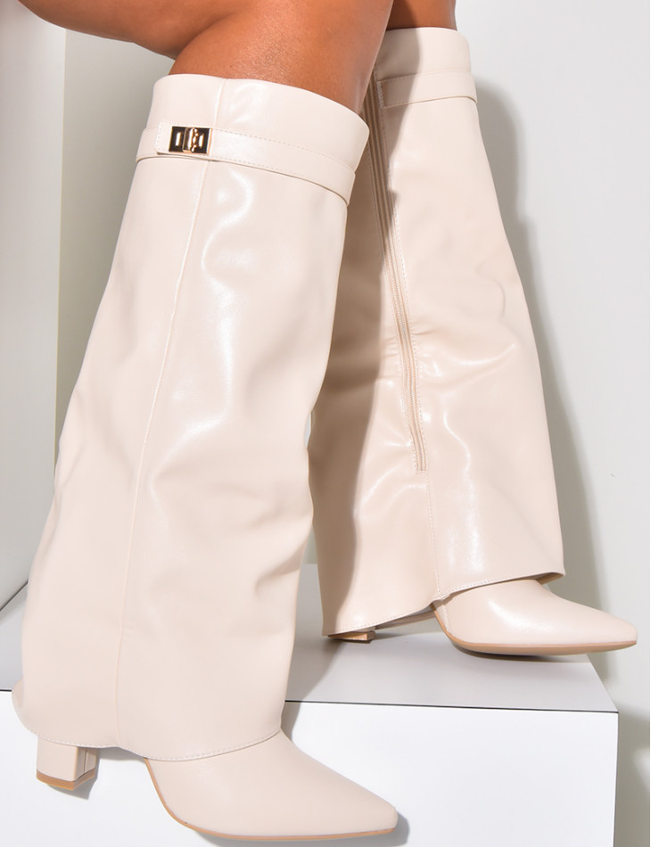 Bottes en similicuir à talons carré et rabat