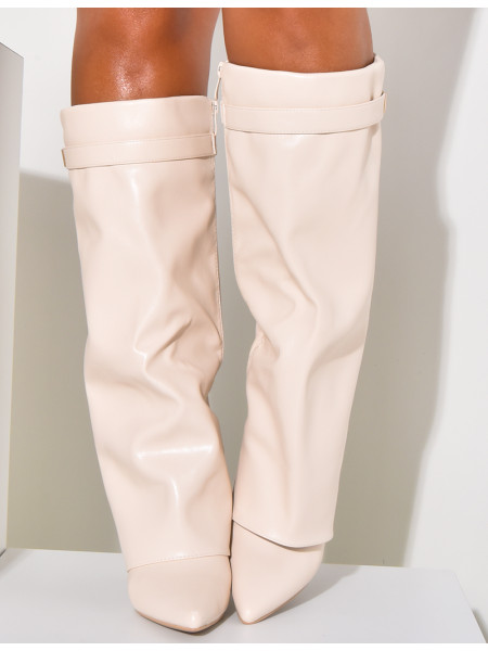 Bottes en similicuir à talons carré et rabat