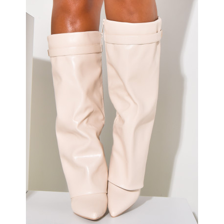 Bottes en similicuir à talons carré et rabat