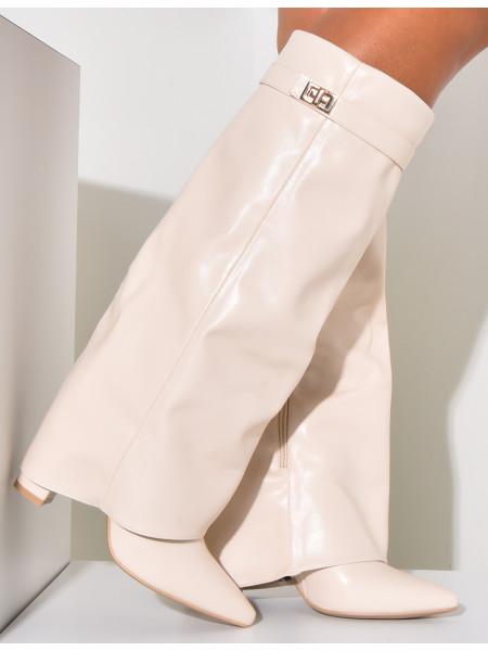 Bottes en similicuir à talons carré et rabat