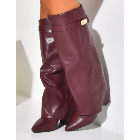 Leatherette boots with square heels and flap