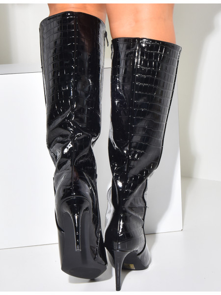 Faux patent leather boots deals