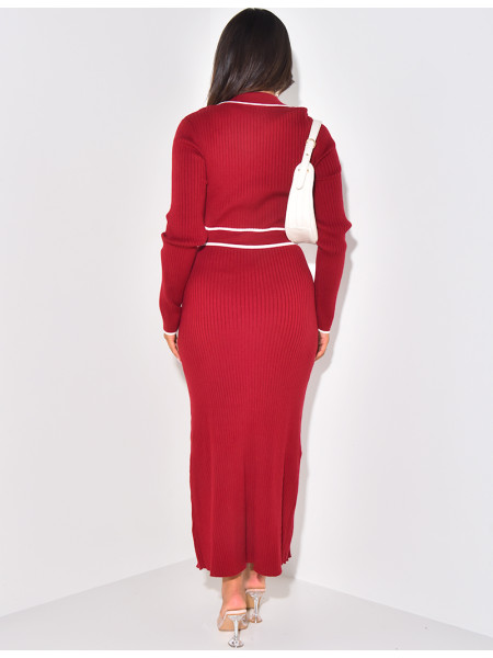 Ribbed maxi dress with contrasting stripes & gold buttons