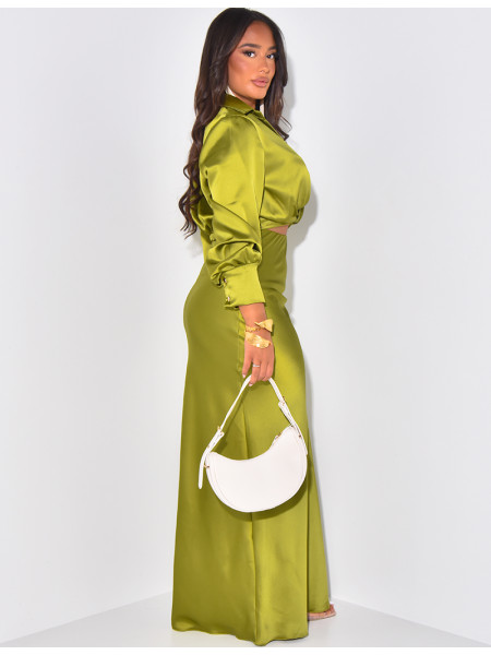 Ensemble jupe longue et chemise courte en satin