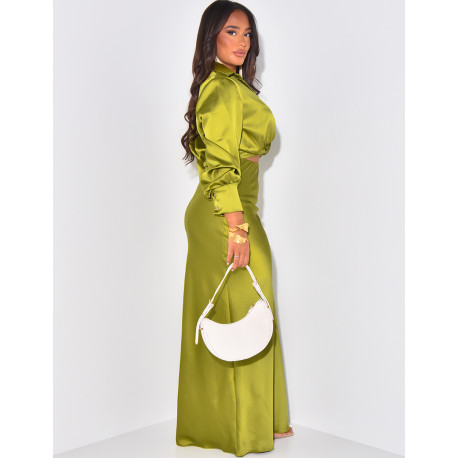 Ensemble jupe longue et chemise courte en satin