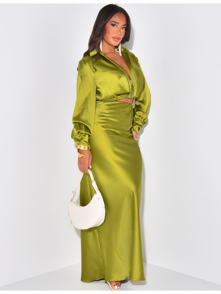 Ensemble jupe longue et chemise courte en satin