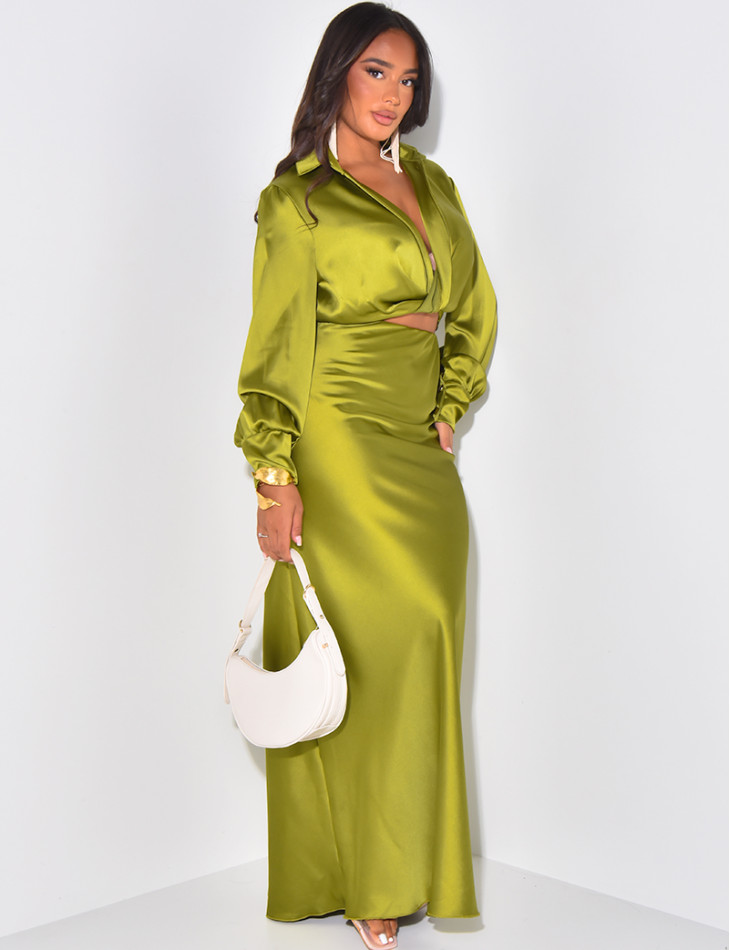 Ensemble jupe longue et chemise courte en satin