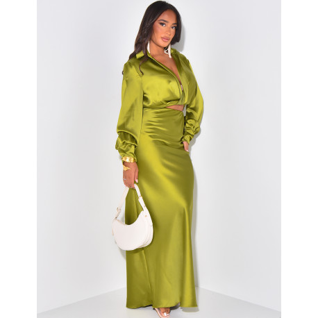 Ensemble jupe longue et chemise courte en satin