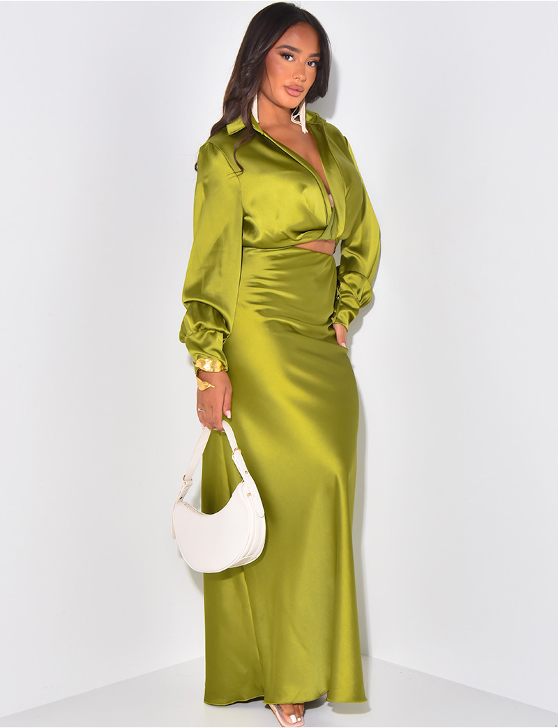 Ensemble jupe longue et chemise courte en satin