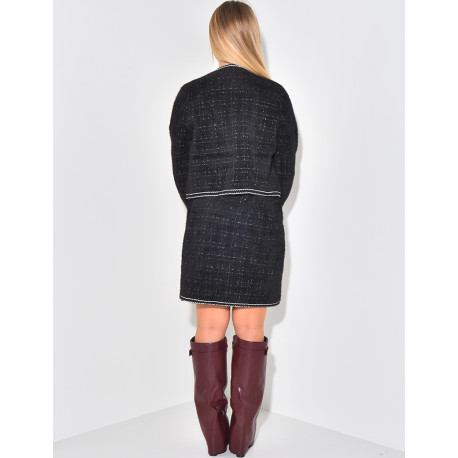 Set aus kurzem Kleid und Weste aus Wolle mit Perlenknöpfen.