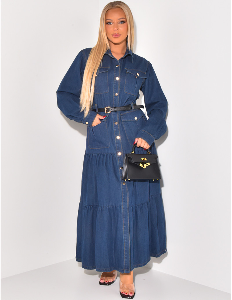 Robe longue en jeans à...