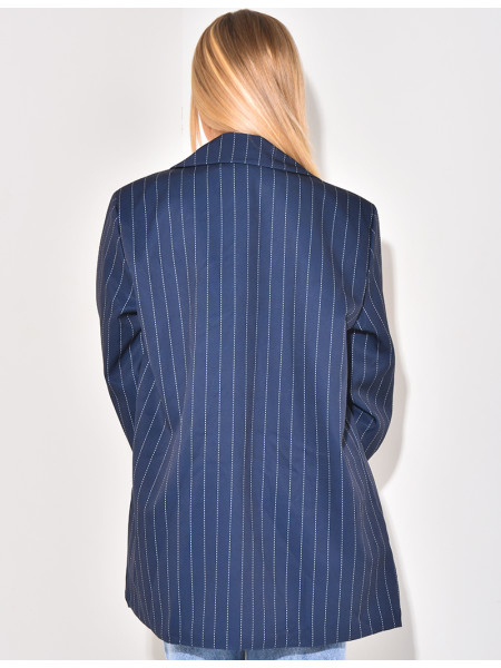 Veste de blazer oversize à rayures & manches revers