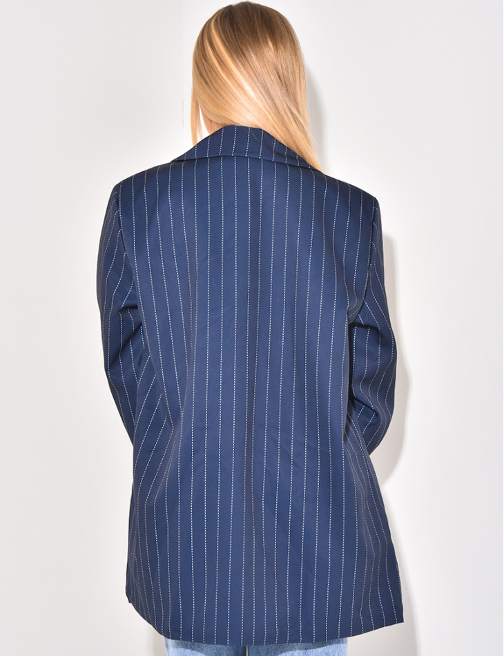 Veste de blazer oversize à rayures & manches revers
