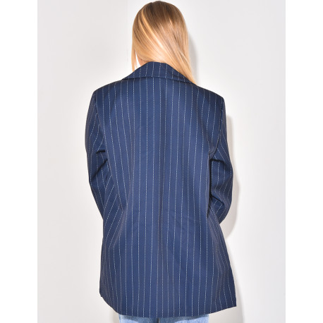 Veste de blazer oversize à rayures & manches revers
