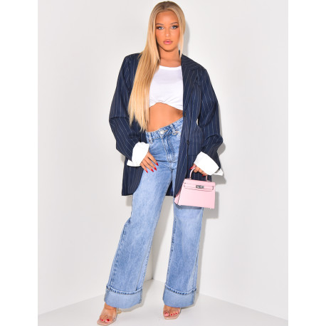 Veste de blazer oversize à rayures & manches revers