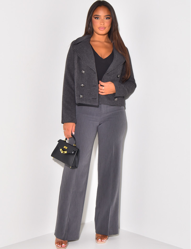 Manteau court texturé à boutons officiers