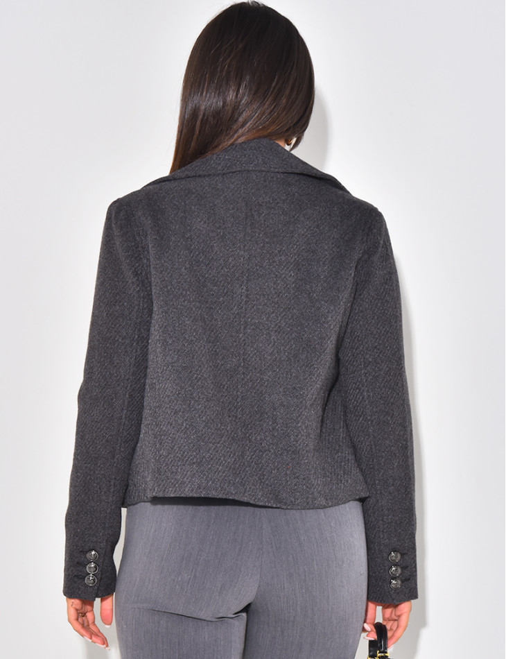 Manteau court texturé à boutons officiers