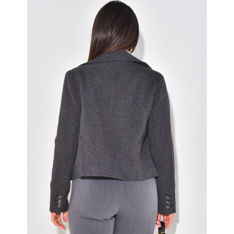 Manteau court texturé à boutons officiers