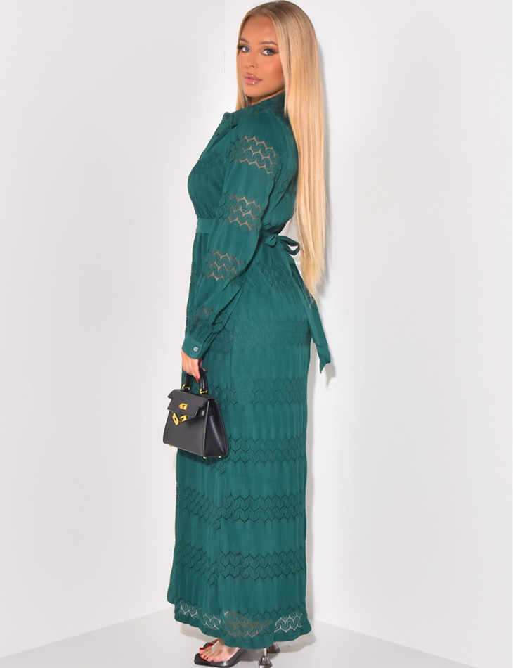 Long lace shirt dress with belt
