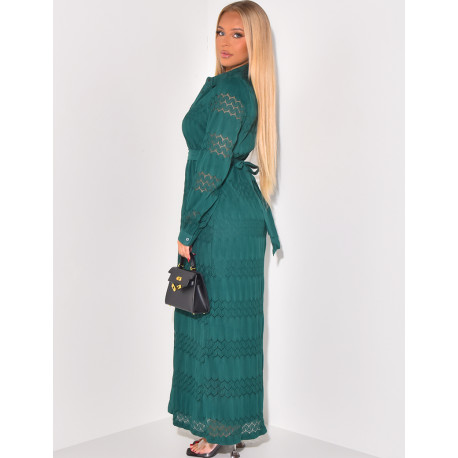 Long lace shirt dress with belt