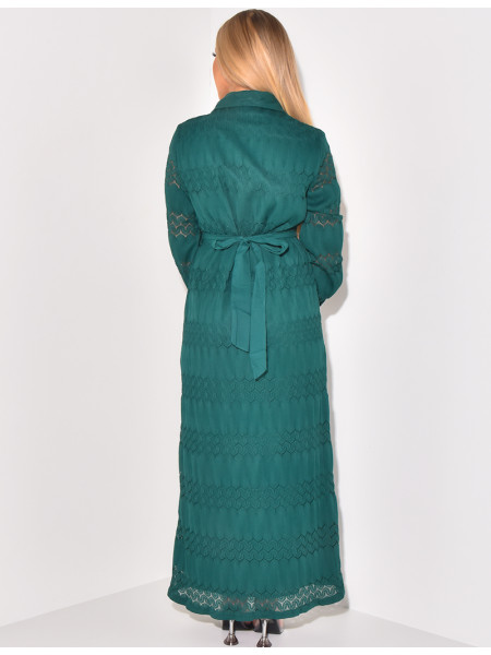 Long lace shirt dress with belt