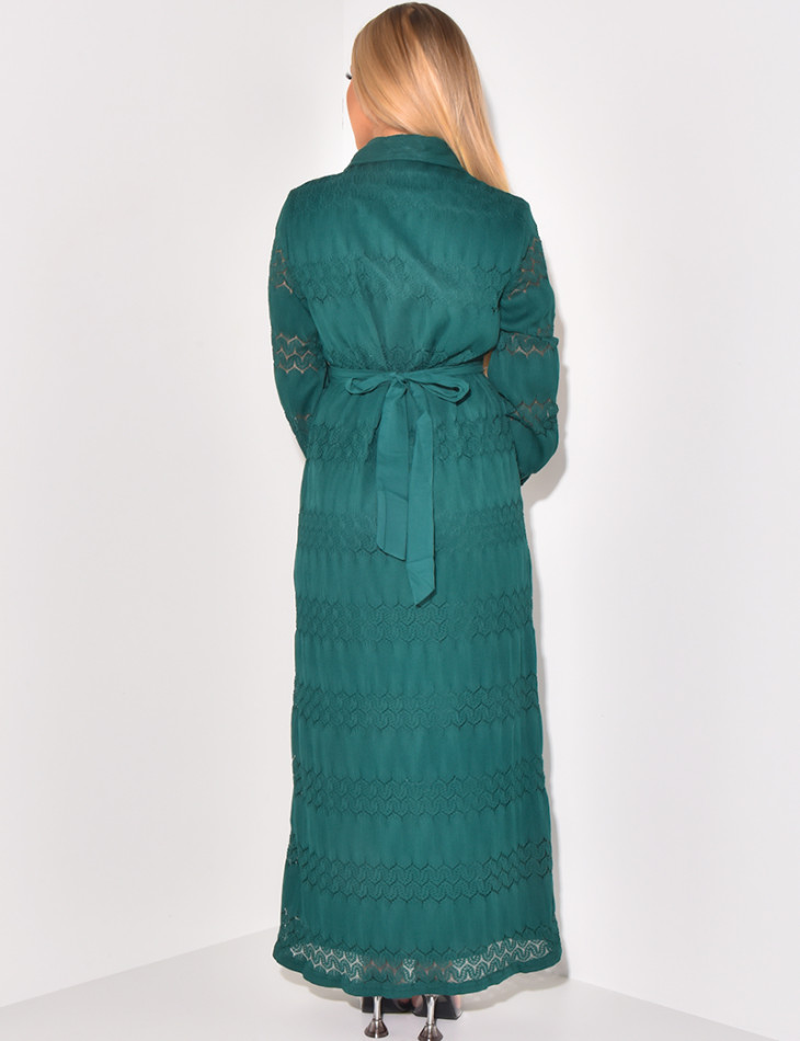 Long lace shirt dress with belt