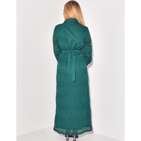 Long lace shirt dress with belt