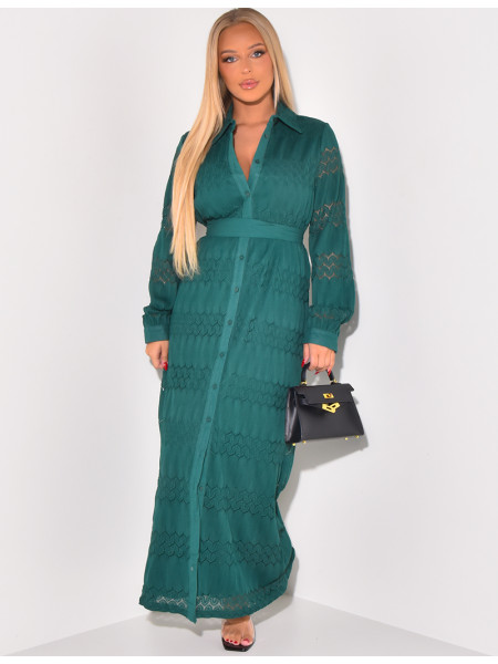 Long lace shirt dress with belt