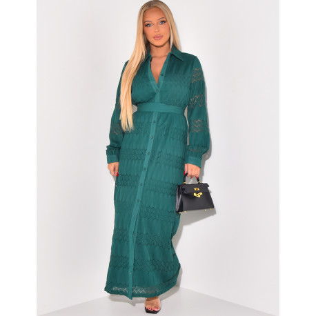 Long lace shirt dress with belt