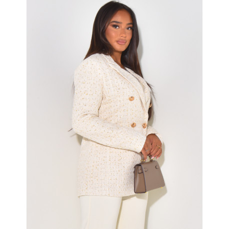 Blazer croisé en tweed à boutons officiers dorés