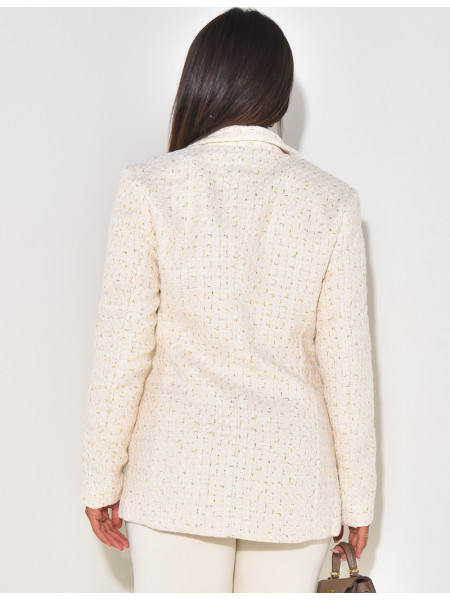 Blazer croisé en tweed à boutons officiers dorés