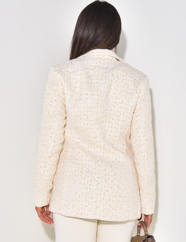 Blazer croisé en tweed à boutons officiers dorés