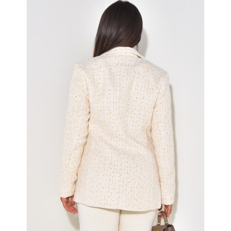 Blazer croisé en tweed à boutons officiers dorés