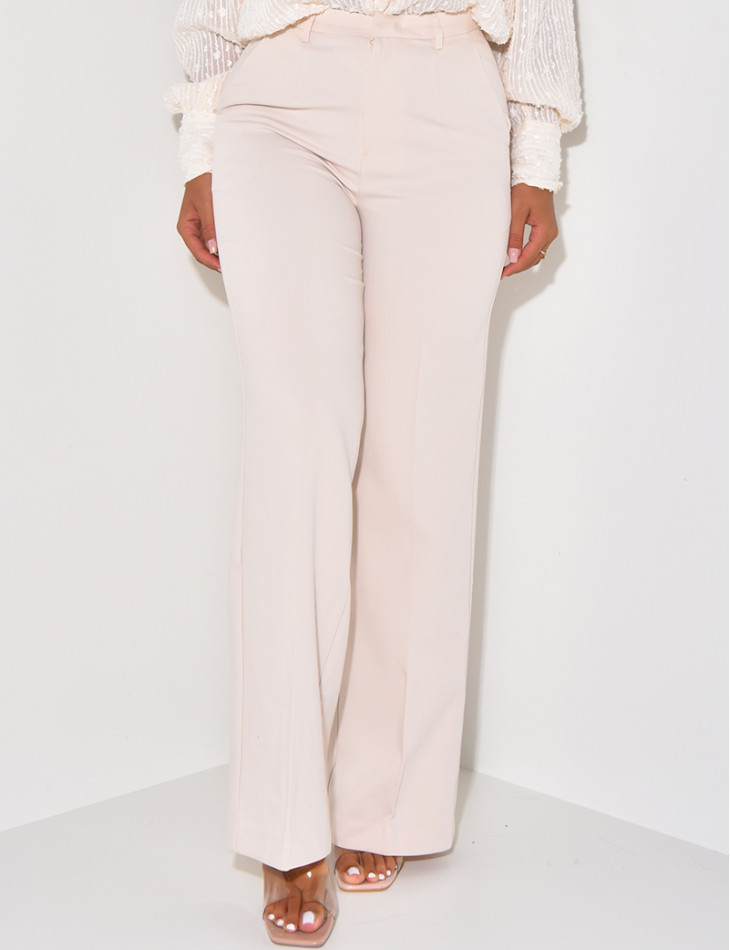 Pantalon de tailleur coupe droite effet chiné