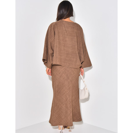 Long skirt and loose linen-effect top set