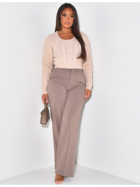 Pantalon de tailleur coupe droite effet chiné