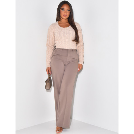 Pantalon de tailleur coupe droite effet chiné