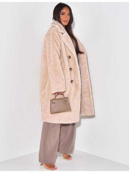 Long coat in premium faux fur
