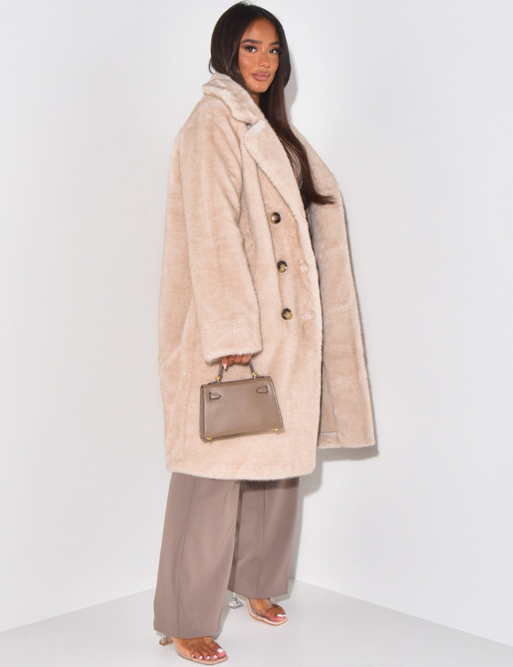 Long coat in premium faux fur