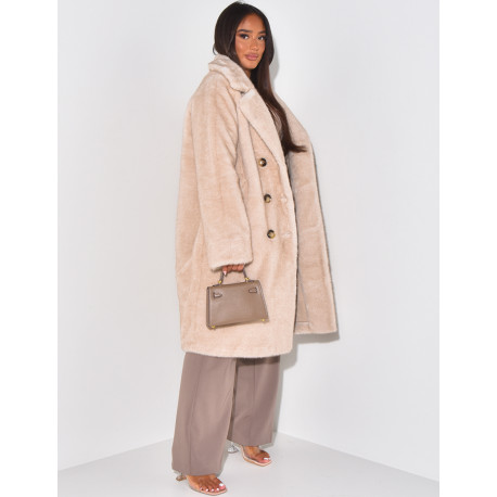Long coat in premium faux fur
