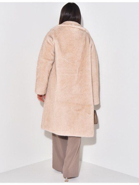 Long coat in premium faux fur