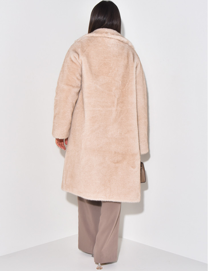 Long coat in premium faux fur