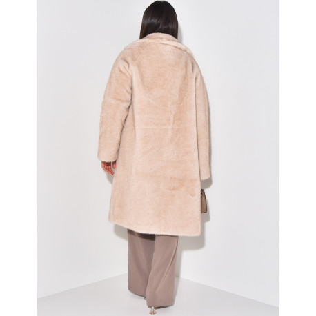 Long coat in premium faux fur