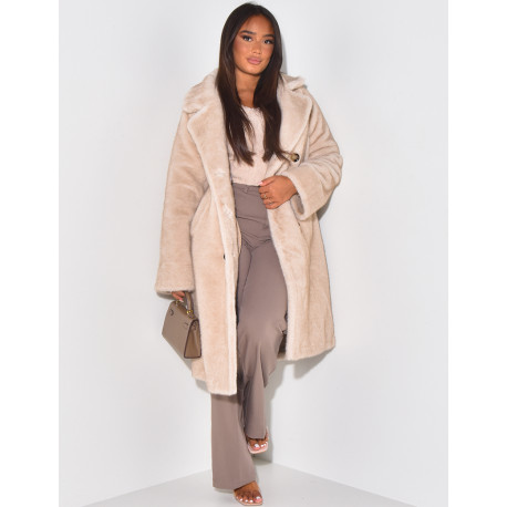 Long coat in premium faux fur