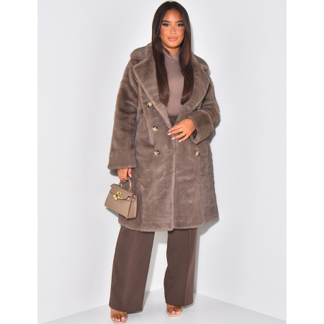Long coat in premium faux fur